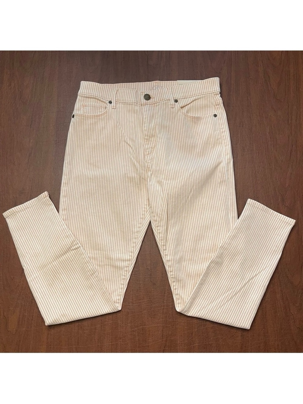 LOFT NWT Modern High Waist Skinny Ankle Cream Peach Pink Stripe Jeans 28/6